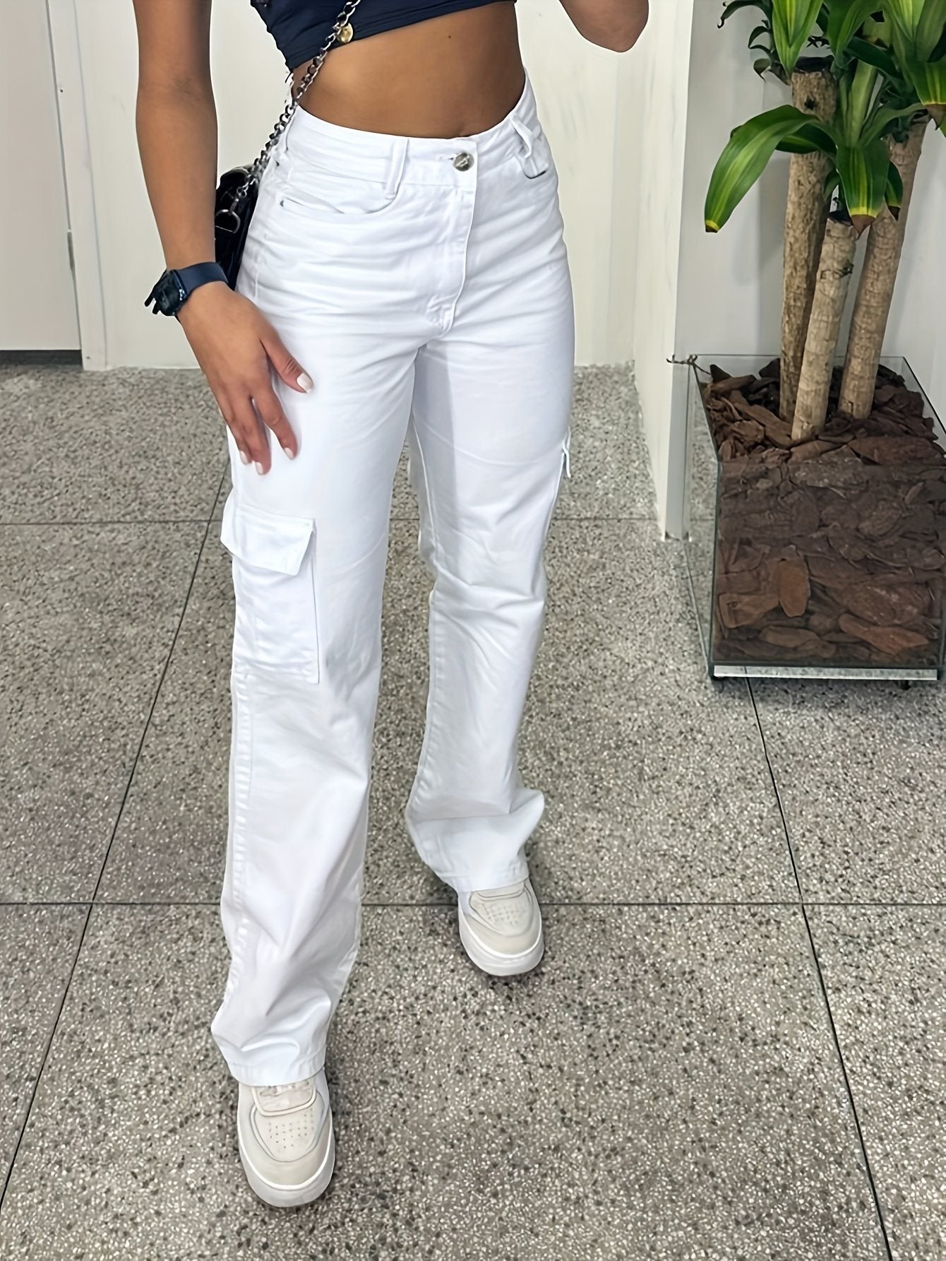 White women long pants Three-dimensional Pocket Trendy All-matching
