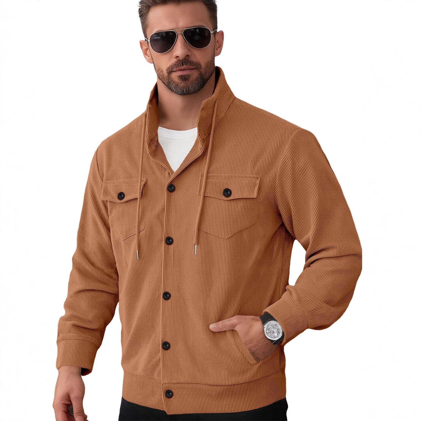 Sports Casual Polo Collar Corduroy Jacket For Men