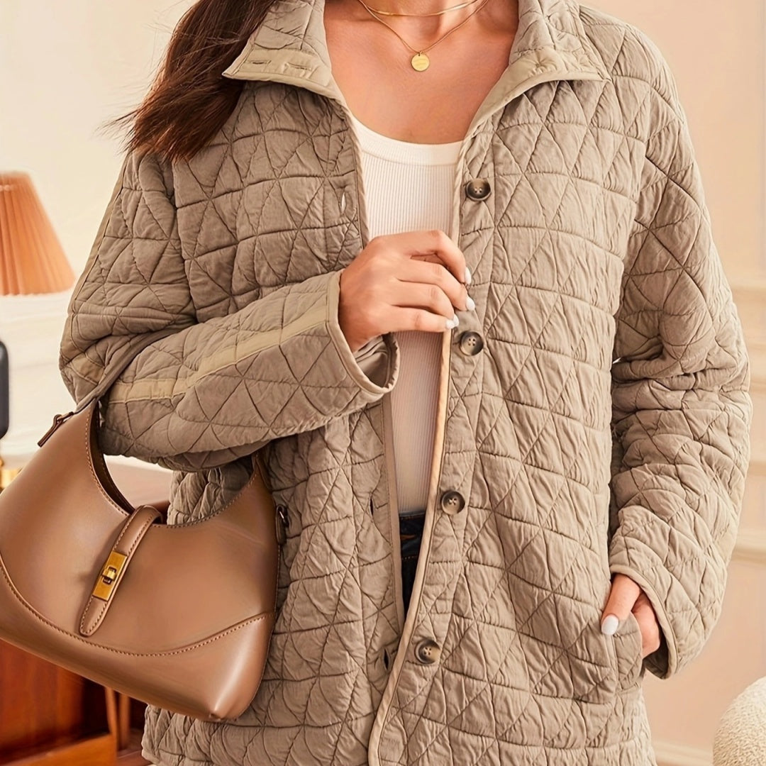 Slim String Decoration Simple Solid Color Round Neck Loose Cotton-padded Coat
