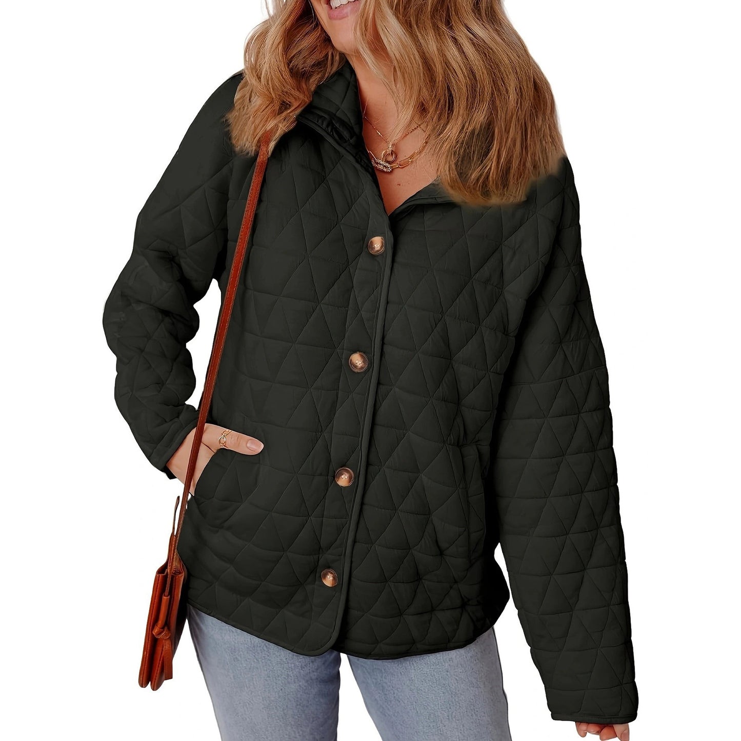 Slim String Decoration Simple Solid Color Round Neck Loose Cotton-padded Coat