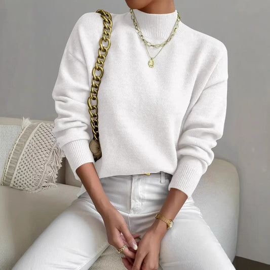 Women's Solid Color Casual And Comfortable Elegant Pullover Knitted Sweater