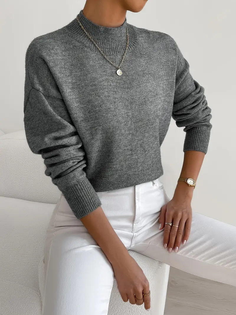 Women's Solid Color Casual And Comfortable Elegant Pullover Knitted Sweater
