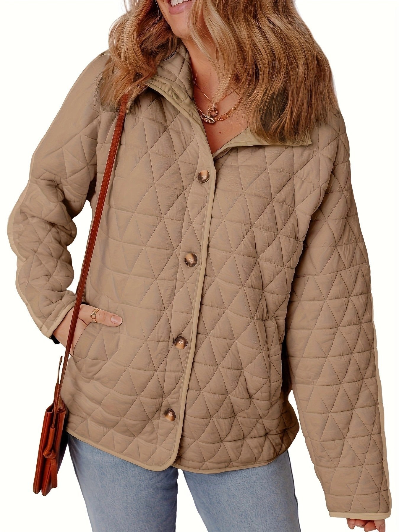 Slim String Decoration Simple Solid Color Round Neck Loose Cotton-padded Coat