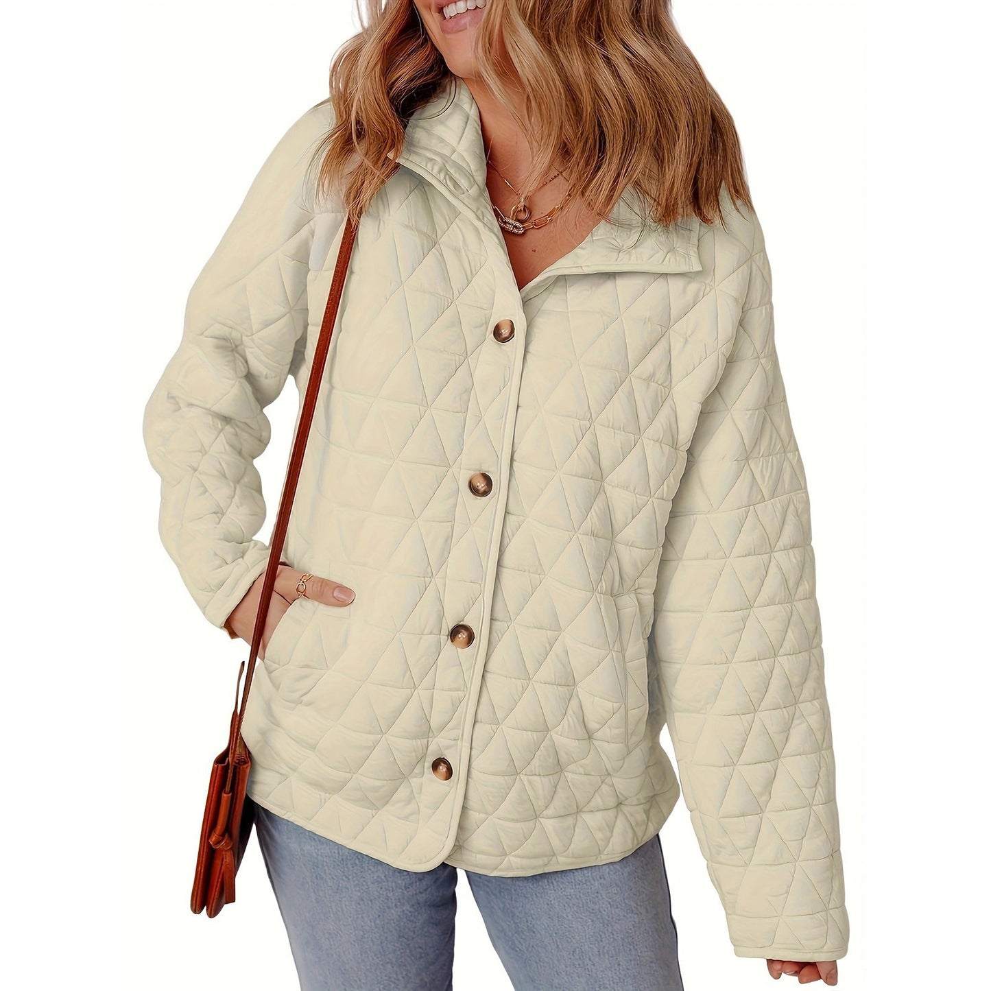 Slim String Decoration Simple Solid Color Round Neck Loose Cotton-padded Coat