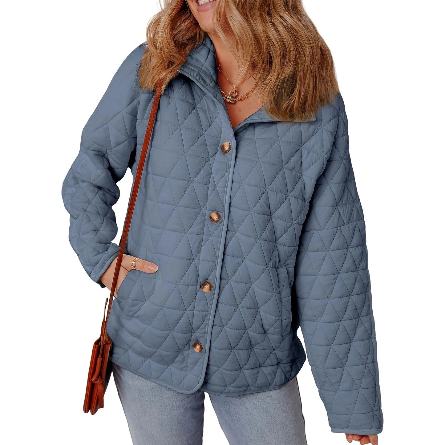 Slim String Decoration Simple Solid Color Round Neck Loose Cotton-padded Coat