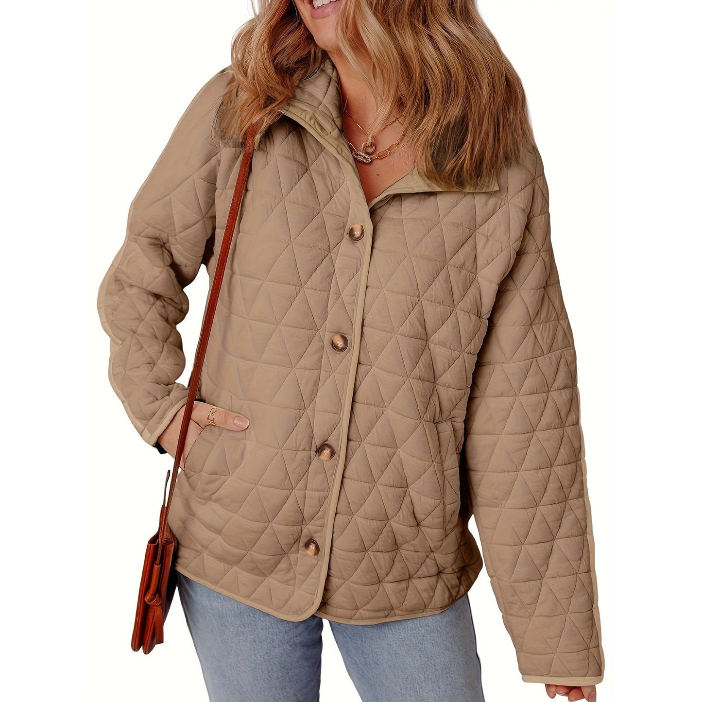 Slim String Decoration Simple Solid Color Round Neck Loose Cotton-padded Coat